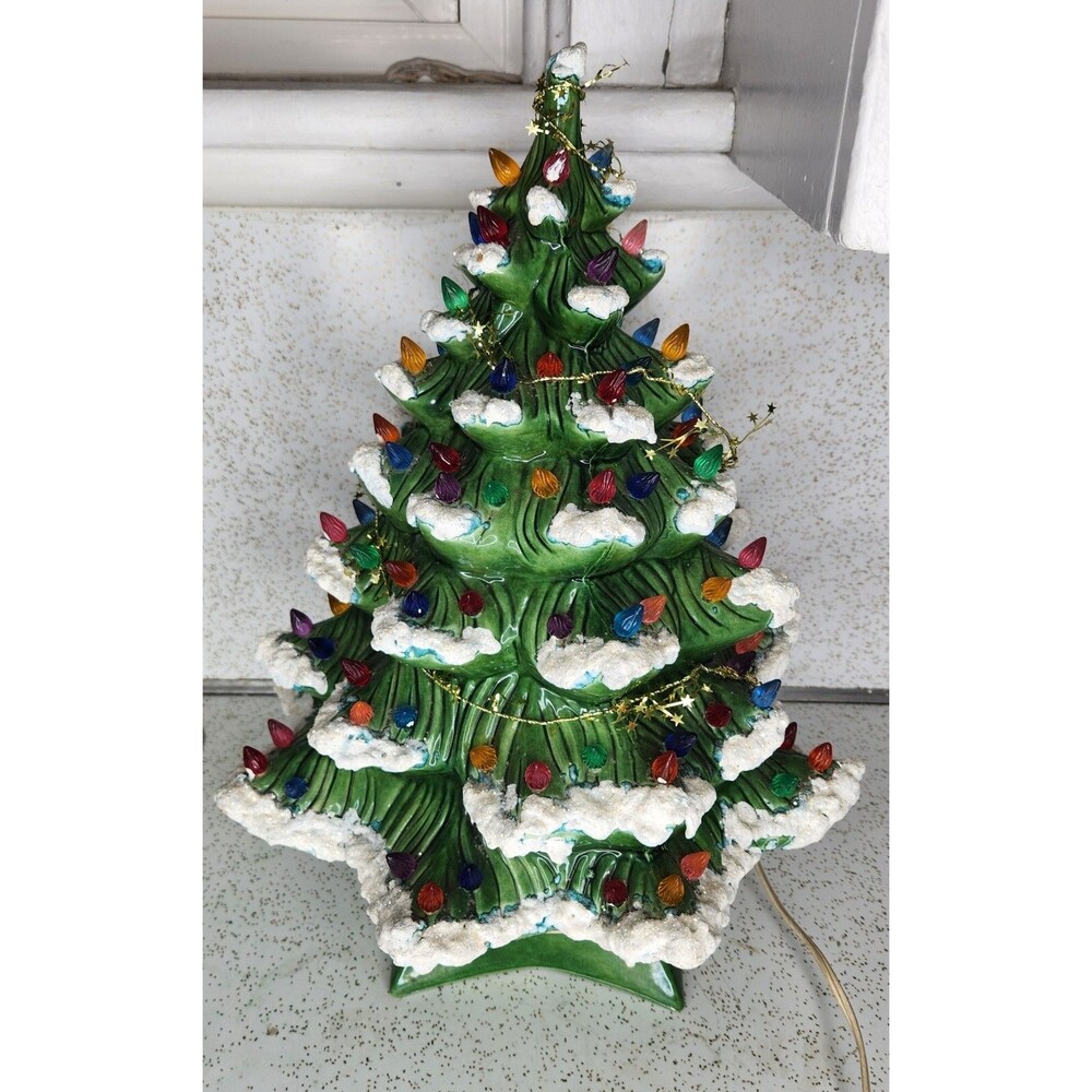 Vintage 1970s Holland Mold Large 17” Ceramic Frosted Christmas Tree W/ Base - Picture 7 of 16
